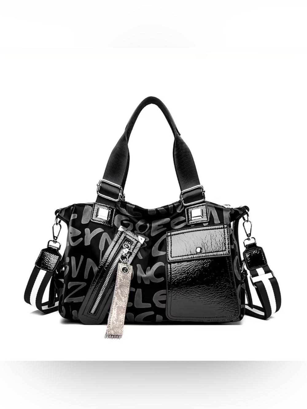 New -Chic -Vintage Inspired Faux Leather Graffiti Design Shoulder Bag - Black